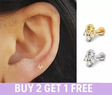 Tragus Helix Stud Earrings 16g Crystal Bar Flatback Labret 6mm 8mm CartilageURVA