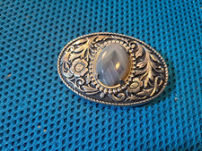 Oval Silver Tone Floral Belt Buckle Small 2.5 in