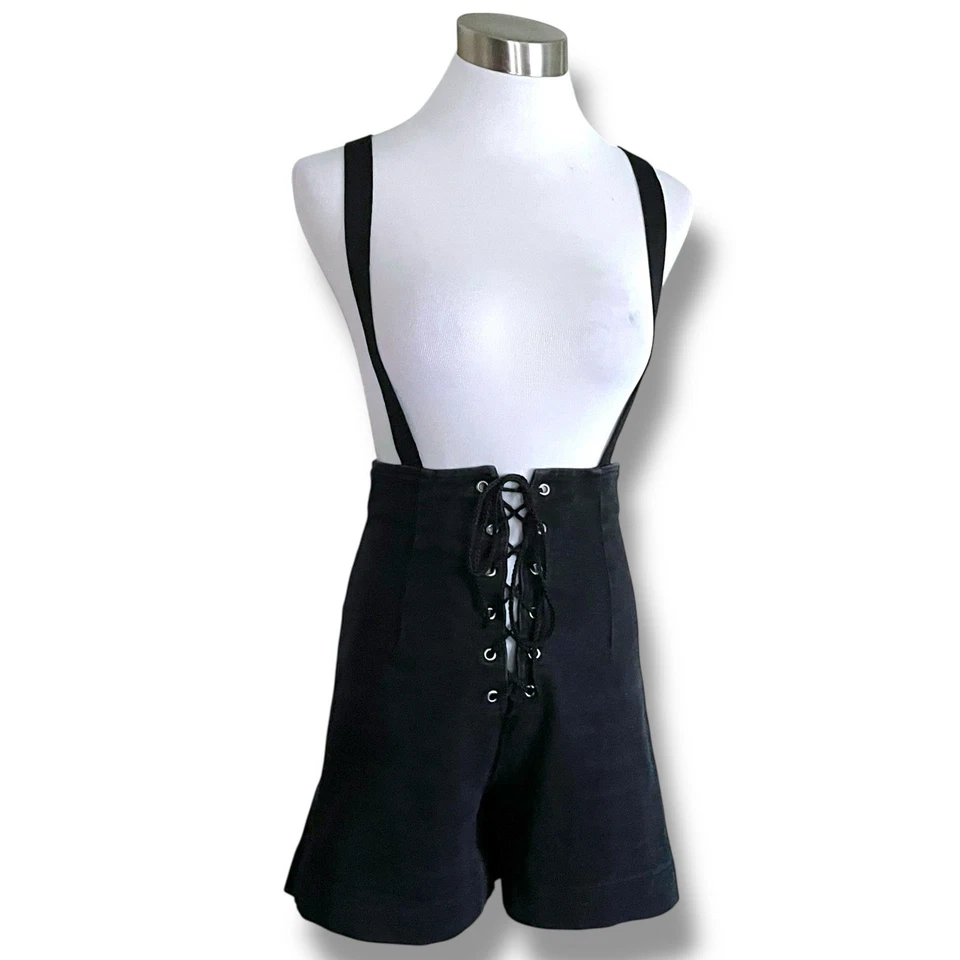 Vintage 90s Fredericks of Hollywood Womens Suspender Shorts Sz Small Black Denim - Image 4 of 4