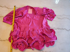 JJ's Fairyland Rose Pink Pleated Blouse Shirt Ruffled Medium V neck Women's B1