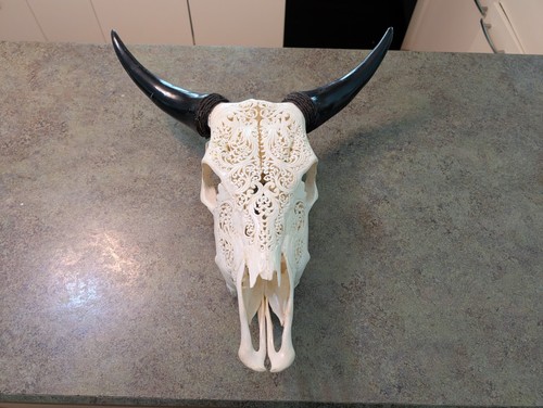 Cow Steer Skull Hand Carved Wall Mount Decor 17" X 20"