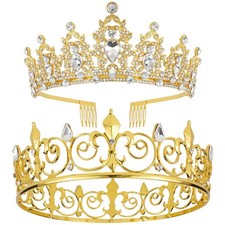 AOPRIE King Queen Artemis Tiara and Crown for Women Men Normal, Gold