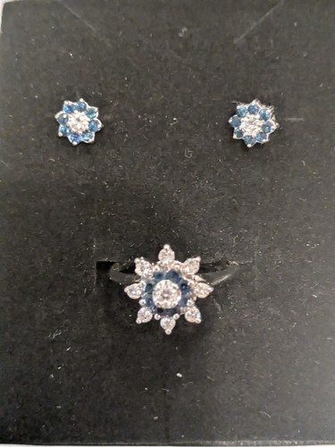 Ladies Sapphire And diamond Ring And Matching Earrings