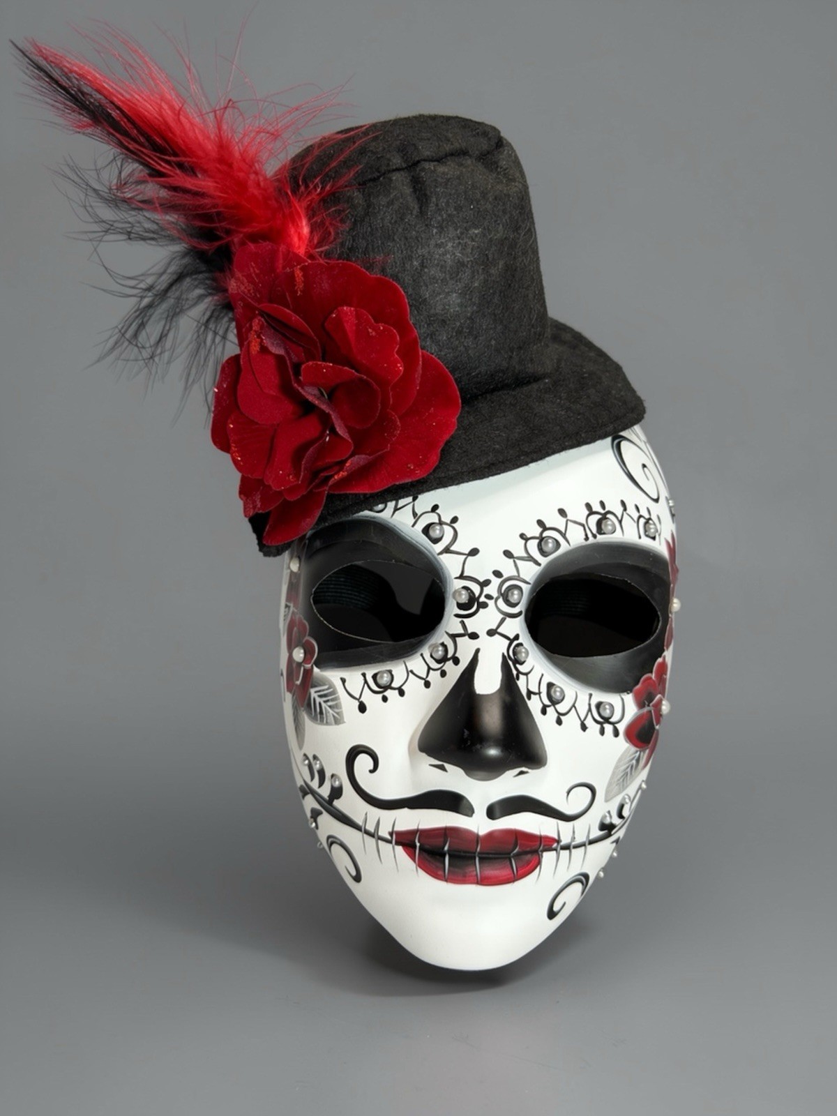 Media Máscara Día de Muertos Catrin Disfraz Hombre Accesorio Elástico Espalda Talla Única