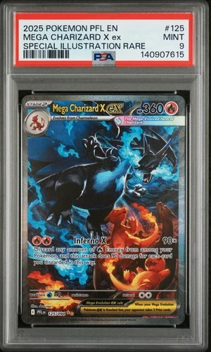 2025 POKEMON PFL SPECIAL ILLUSTRATION RARE #125 MEGA CHARIZARD X EX PSA 9
