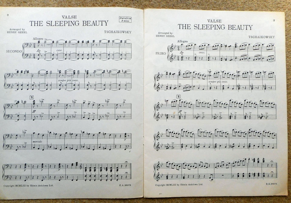 THE SLEEPING BEAUTY WALTZ - Tschaikowsky arr Geehl: Piano duet (4 hands) 14pgs - Image 2 of 4
