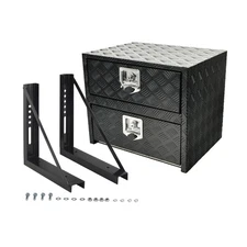24"X18"X20" Underbody Truck Tool Box w/ Drop Door + Drawer & 18"X18" Brackets BK
