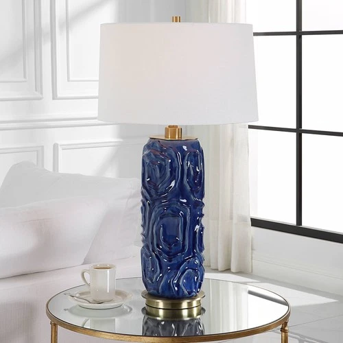 Uttermost Zade 33" High Modern Ceramic Blue Table Lamp - Picture 1 of 6