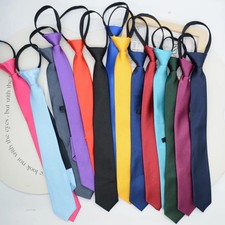 Womens Skinny Necktie Solid Color Narrow Zipper Tie School Wedding Casual