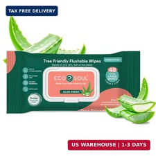 Bamboo Flushable Wipes Adult Wet Wipe 4 x Pack of 48, Aloevera 100 P