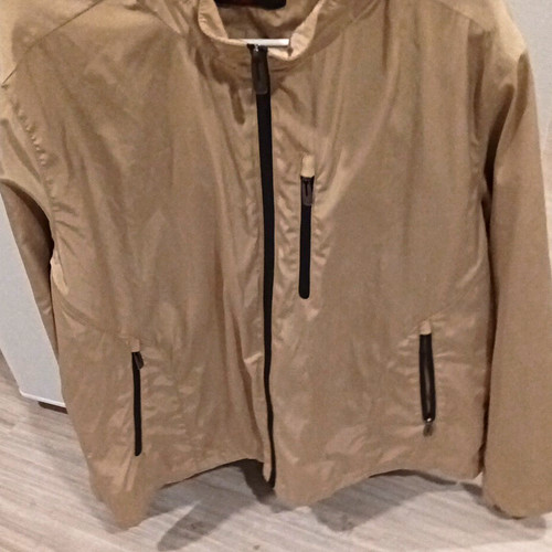 TUMI Men’s Beige Hooded Full Zip Jacket Zip Pockets Stand-Up Collar XXL