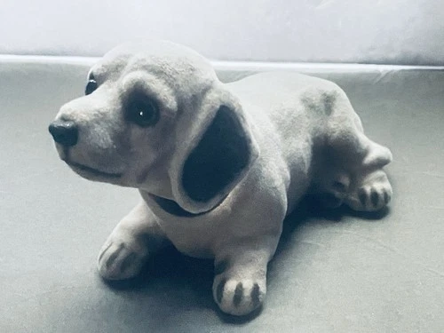 Vintage Bobble head Nodder Flocked Grey Dog Puppy