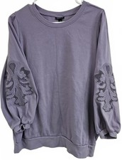 Torrid Cozy Fleece Crew Neck Crochet Sleeve Sweatshirt In Purple Size 0 Large 