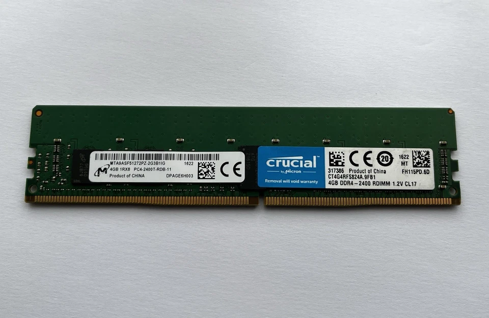 Server RAM Memory Micron MTA9ASF51272PZ-2G3B1IG 4GB DDR4 Reg ECC 2400MHz - Image 1 of 1