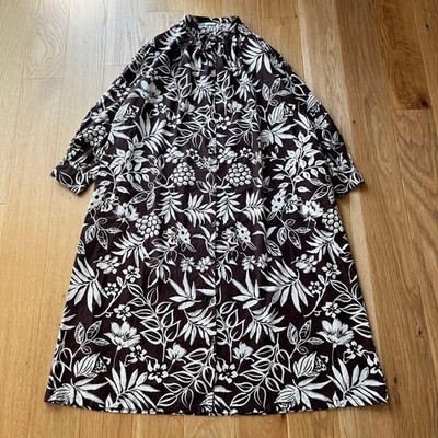 ICHI / ICHI Antiquites Linen Shirt Long Dress Collared Floral pattern Near MINT