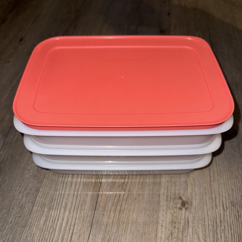 Tupperware Freezer Mates Keepers Stackable 3 Containers & Lid Salmon ...