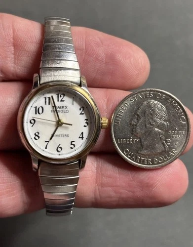 Vintage Timex Indiglo Women’s Watch White Dial Two-Tone Expansion Band 30M