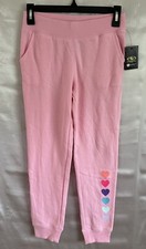 Athletic Works Girls Pink Fleece Joggers Pockets Hearts Graphic Size 10/12