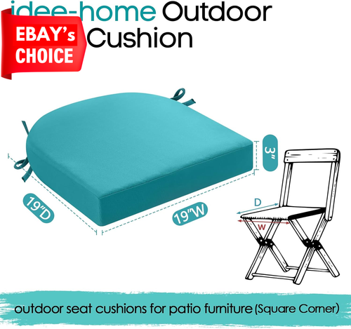 Set of 4 Outdoor Chair Cushions 19"x19"x3" Waterproof Patio Seat Pads Blue - Picture 8 of 12