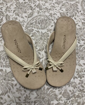 Women's VIONIC Bella Bow Sandals Flip Flops Comfort Orthotic Thongs Size 8 NOWB