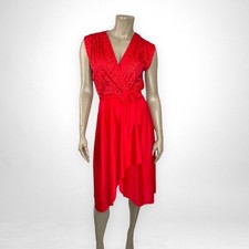 Vintage Small Red Sleeveless Wrap Dress With Sequin Detail & Tie Waist