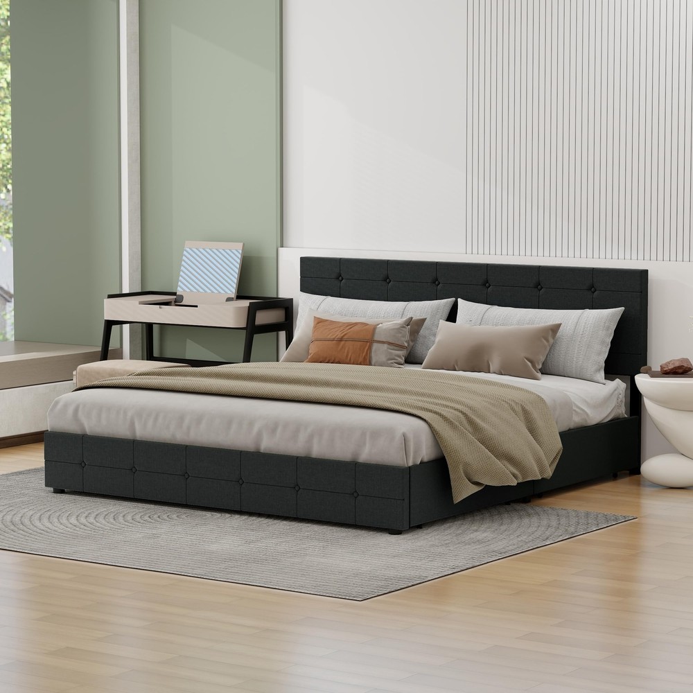 With Wooden Slats And 4 Storage Drawers