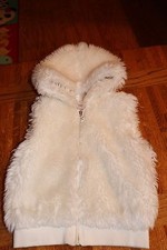 Gymboree Girls Sx M Kids Ivory Faux Fur Hooded Vest Zip Up Satin Lined Soft Cozy