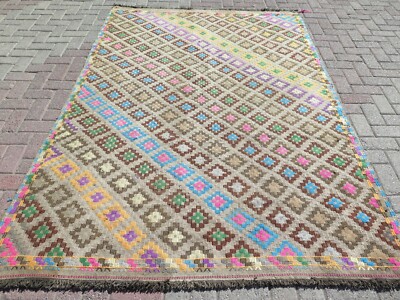 Area Rugs, Vintage Rug, Wool Rug, Turkish Kilim, Embroidery Rug, Carpet 67''X97''