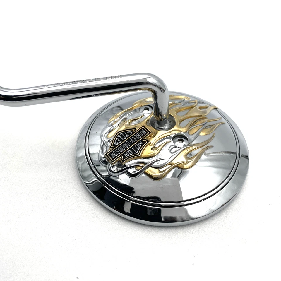 Espejo retrovisor cromado derecho redondo original Harley 91939-98 Flames Collection OEM Foto 4 de 4