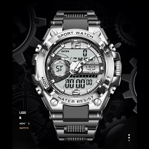 LIGE Men's Watch Waterproof LED Analog & Digital Date Week Sport Boys Wristwatch - Picture 2 of 13