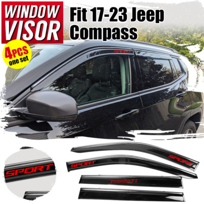Fits 17-26 Jeep Compass Window Visors Vent Guard Polycarbonate w/ Chrome Trim