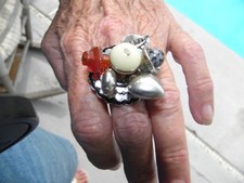 STAINLESS STEEL UNIQUE STUDIO ART HIGHLY EMBELLISHED LAYERED RING