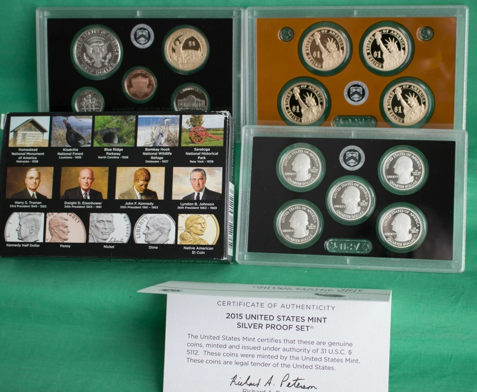 2015 S United States Mint Annual SILVER 14 Coin Proof Set Original Box and COA - Image 2 of 4