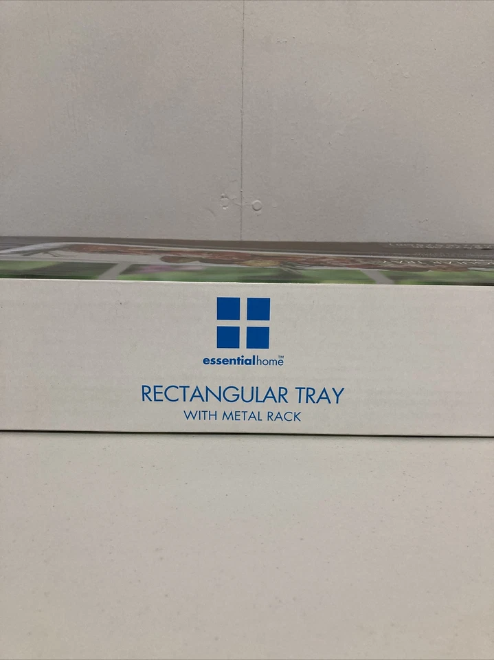 Essential Home Rectangular Tray With Metal Rack Stoneware Entertaining NIB New - Image 2 of 2
