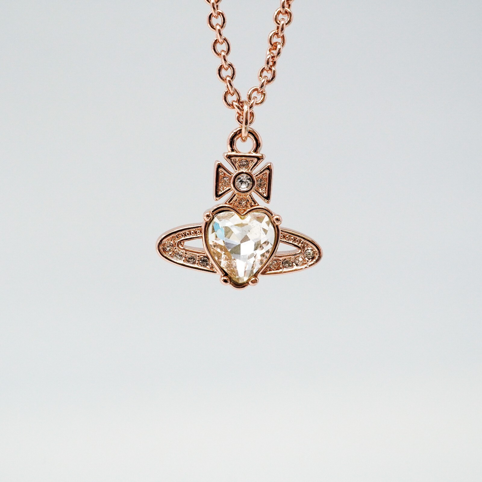 Vivienne Westwood Necklace, Rose Gold Heart Orb Pendant With Crystals Gift Set.