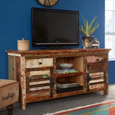 Modern Reclaimed Wood 2 Shelves with Drawers TV Plasma LCD Stand Media Unit