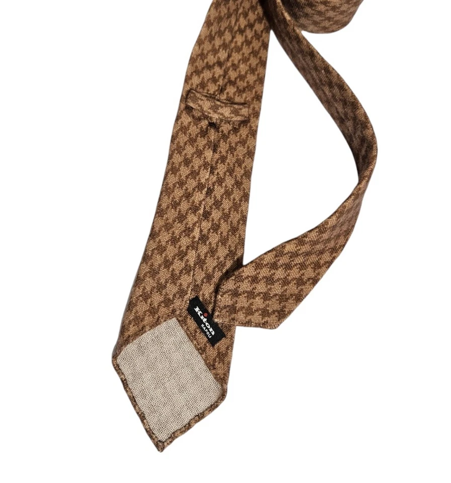 🆕KITÓN RARO 7 VECES SIN PUNTA Beige/Marrón Pata de Gallo Cachemira LUJO Corbata ITALIA Foto 3 de 3