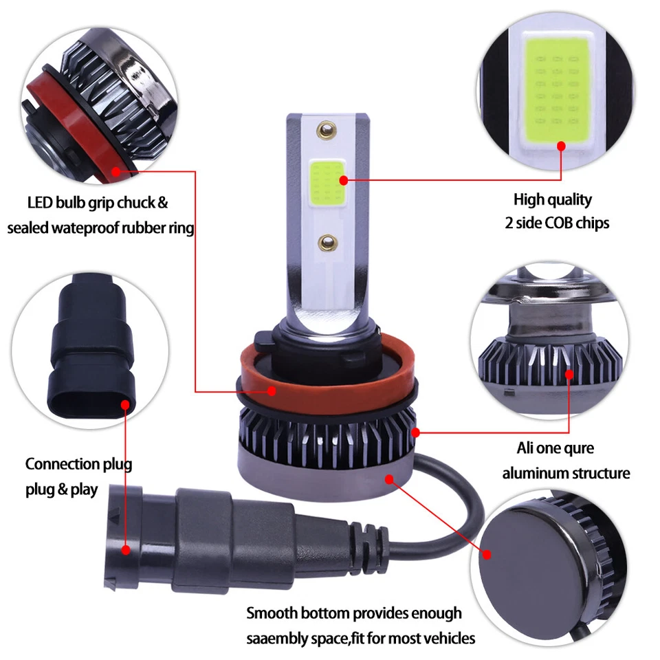 9005 9006 H11 Combo COB LED Headlight Fog Lamp Bulb ICE BLUE 8000K High Low Beam - Image 4 of 4