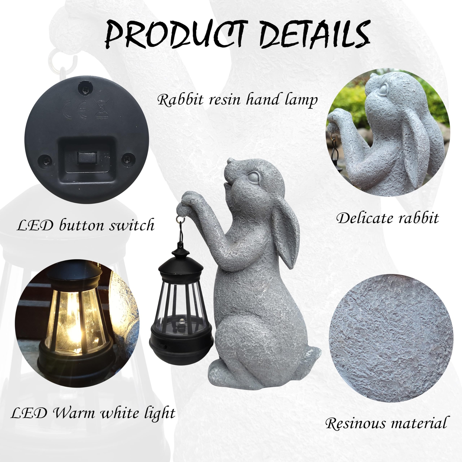 Outdoor Rabbit Statue with Solar Light Resin Rabbit Figurine for Garden ...