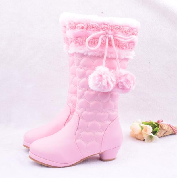 Kids Girls Winter Fashion POMPOM High Heels High Boots Gift