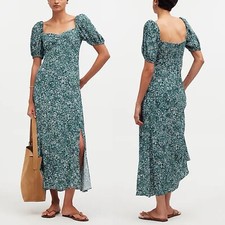 MADEWELL Midi Dress Women 0 Green Ditsy Floral Puff Sleeve Sweetheart NS129