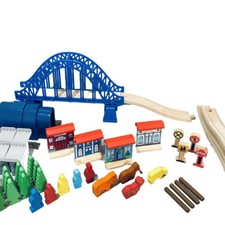 Bundle Maxim Wood Toy Railroad Tunnel Blue Bridge Signs Animals People More Lot