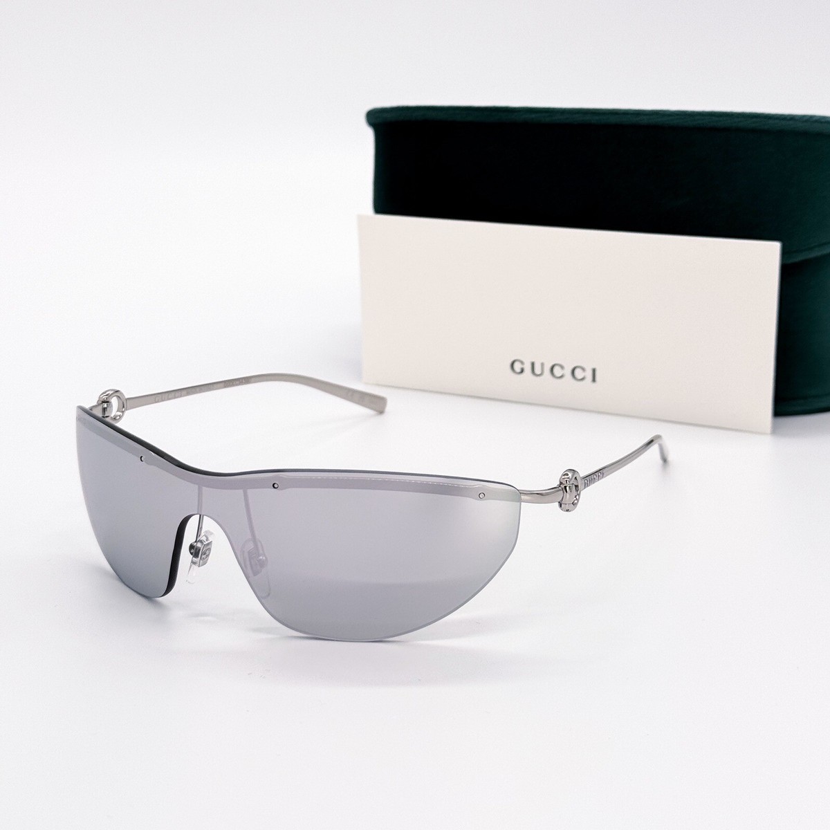 NEW GUCCI SUNGLASSES, SILVER SHIED EYEWEAR GUCCI GG1700S 002 New GUCCI GG1700S 002 Silver/Grey with Silver Mirror 99-1  main image 3