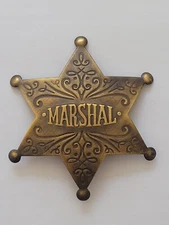 Solid Brass Marshal Star Filigree Badge Collectable Western Wild West 3" Badge I