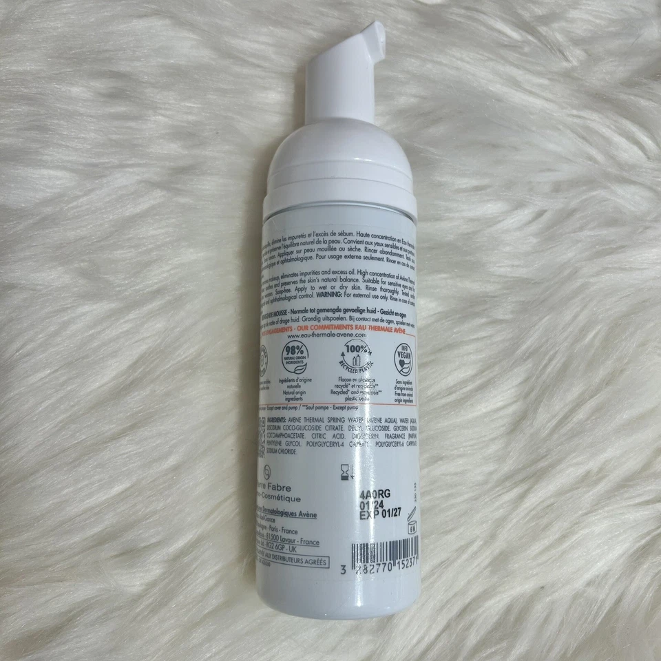 Espuma limpiadora para rostro y maquillaje Avene Mousse Nettoyante 5 oz / 150 ml sin tapa NUEVA Foto 2 de 2