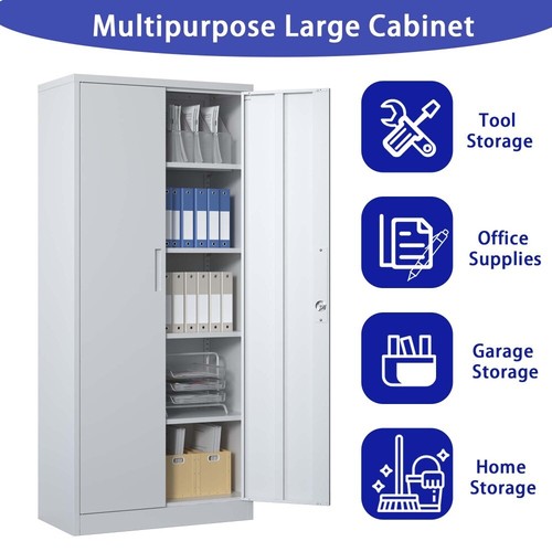 71"H Metal Garage Tool File Storage Cabinet Steel Lockable Door for Home Office - Picture 5 of 10