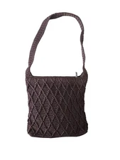 The Sak Shoulder Bag Chocolate Brown Crocheted Purse Quilted Diamond Pattern