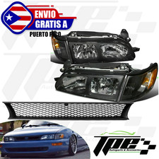 Headlights Black Housing Clear Lens Mesh Grill For 1993 1997 Toyota Corolla