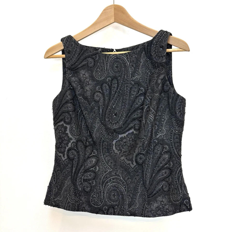 Top de Noche Carmen Marc Valvo Colección Paisley Cuentas Lentejuelas Negro 8 Foto 2 de 4