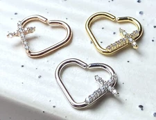1pc Heart Bendable Ear Cartilage Daith Hoop Ring w/ Paved CZ Gem Cross